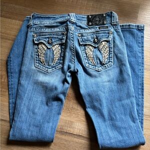 Miss Me Light Blue Boot Cut Jeans with Wing Design